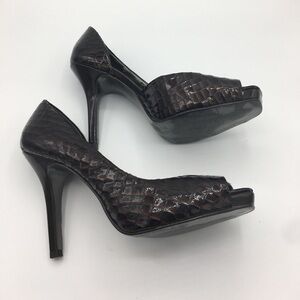JESSICA SIMPSON brown croc patent leather heels